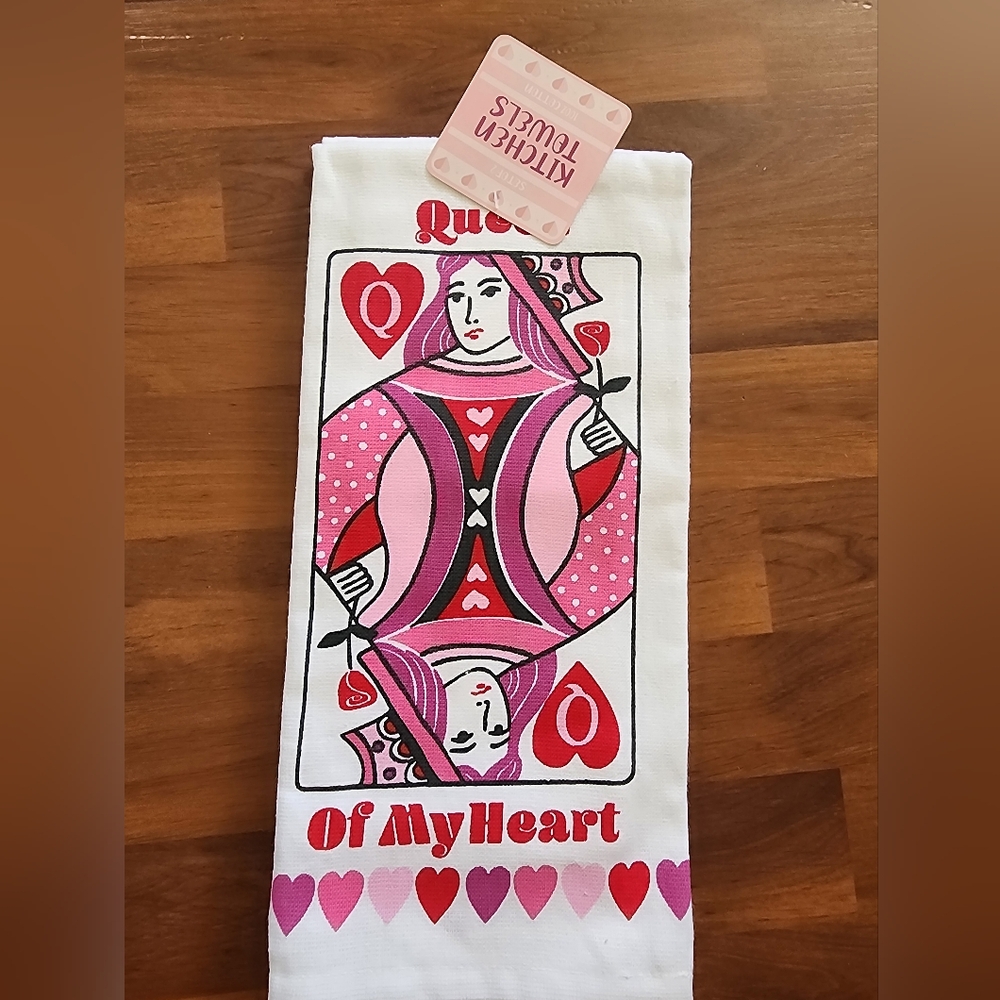 Queen of My Heart Pink Playing Card Kitchen Towel
